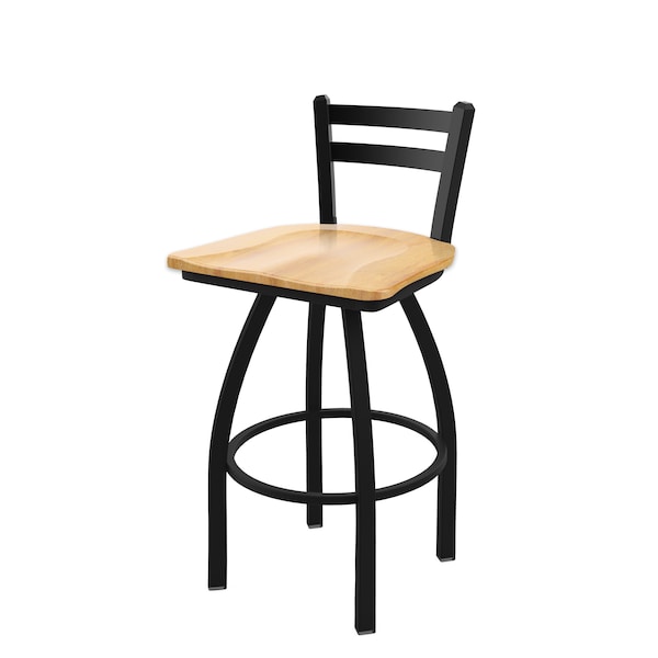 25" Low Back Swivel Counter Stool, Black Wrinkle, Nat Maple Seat